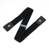 Buckle-free elastic belt in black and blue, adjustable from 85-115cm, perfect for comfort and style for men and women.