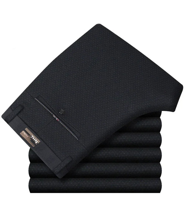 Classic men's dress pants in premium cotton, perfect for business and casual wear with a straight leg and zipper fly closure.
