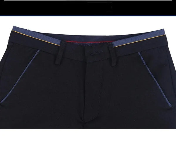 Men's business casual straight leg trousers in solid colors, lightweight polyester-spandex blend, perfect for office and casu