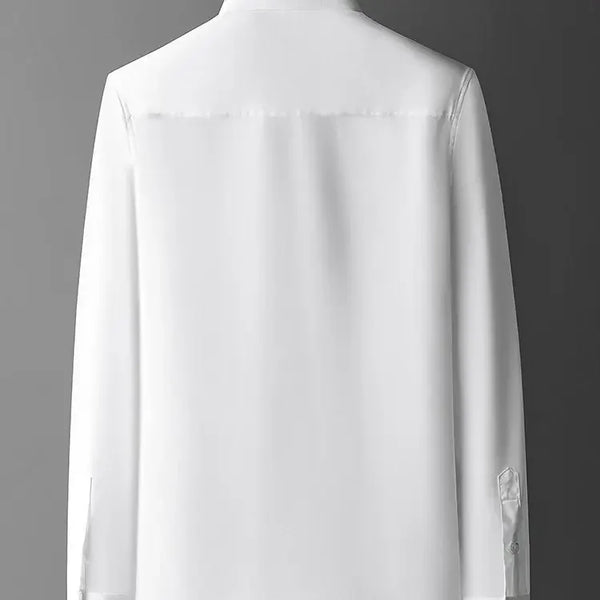 Elegant men's long sleeve printed shirt with vibrant print, turn-down collar, and covered button closure for stylish comfort.