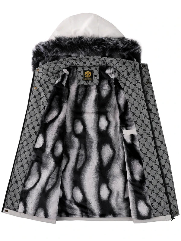 Men's winter jacket with polyester lining, stand collar, and functional zip-front pockets