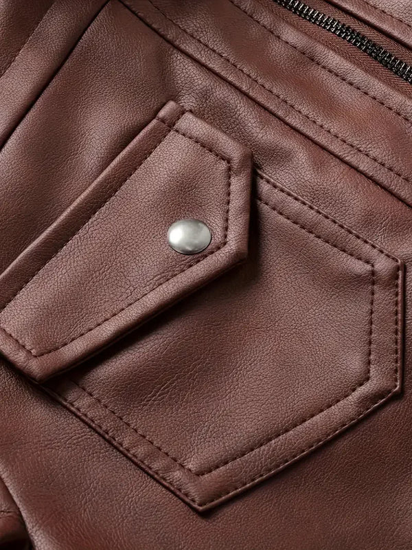 Sleek men's PU leather biker jacket with detachable hood, slim fit, perfect for autumn and winter casual wear.