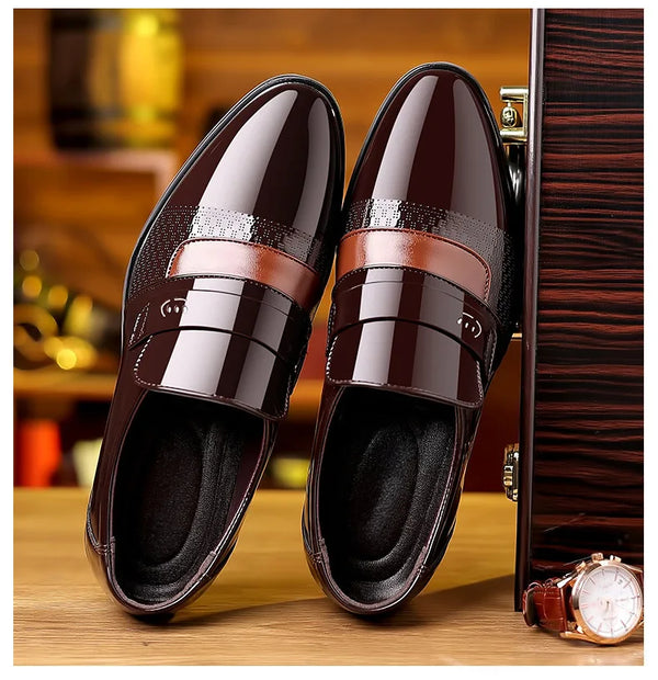 Close-up of elegant black leather shoes with cushioned insole.