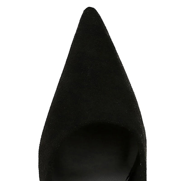 Pointed toe black pumps ideal for evening events.