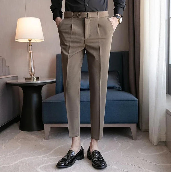 Slim fit men's luxury suit trousers in white and blue, perfect for business and formal events, crafted for comfort and style.