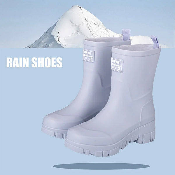 Chic waterproof women's ankle rain boots with non-slip outsole, perfect for rainy days and outdoor events.