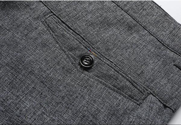 Classic Business Casual Men's Dress Pants in black and grey, straight-leg design, elastic waist, perfect for office wear.