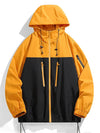 Men's waterproof hiking and urban windbreaker jacket with full-zip closure, oversized fit, and ribbed cuffs for warmth.