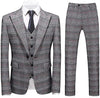 Elegant plaid 3-piece men's suit for formal occasions, featuring a single-breasted jacket and flat-front pants in premium pol