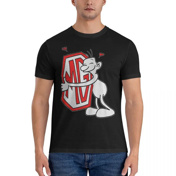 Men's quirky cotton fashion tee with unique graphic design, short sleeves, and round neck for stylish casual wear.