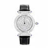 Elegant stainless steel watch with sapphire crystal dial and leather strap.