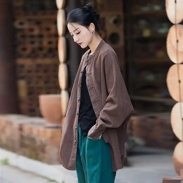 Effortless Ease Cotton Linen Stand Collar Coat