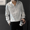 Men's luxury silk blend casual shirt in black with subtle graphic pattern, slim fit, perfect for spring and summer wear.