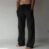 Unisex linen cotton trousers with drawstring waist and elegant wide-leg drape