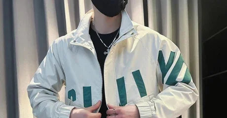 Stylish men's slim fit safari jacket for autumn and winter, featuring a stand collar and zipper closure in a durable cotton b