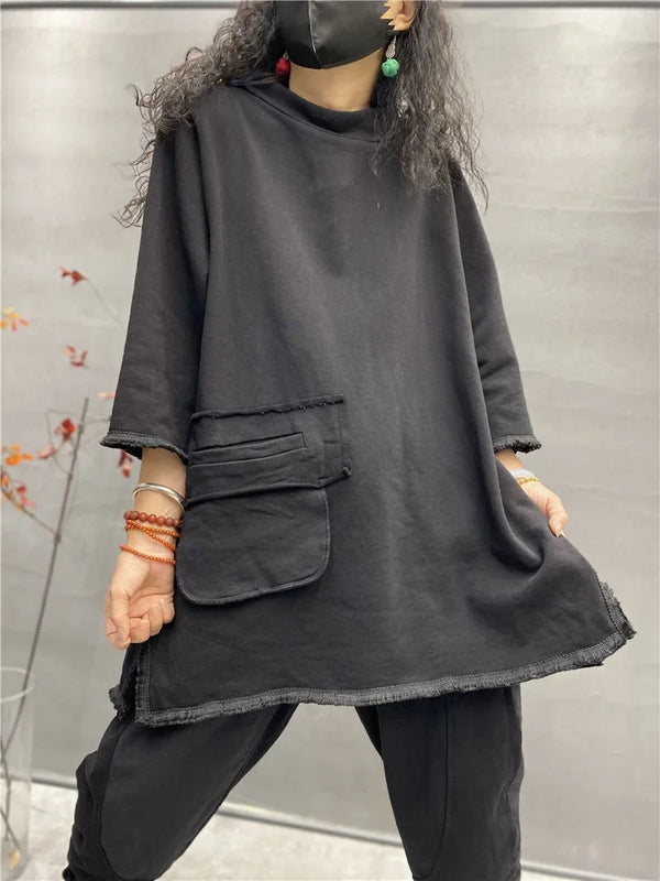 Soft material long-sleeve blouse in a warm hue for tranquil outings.