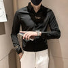Elegant men's embroidered white long sleeve shirt with turn-down collar, perfect for casual outings and social events.