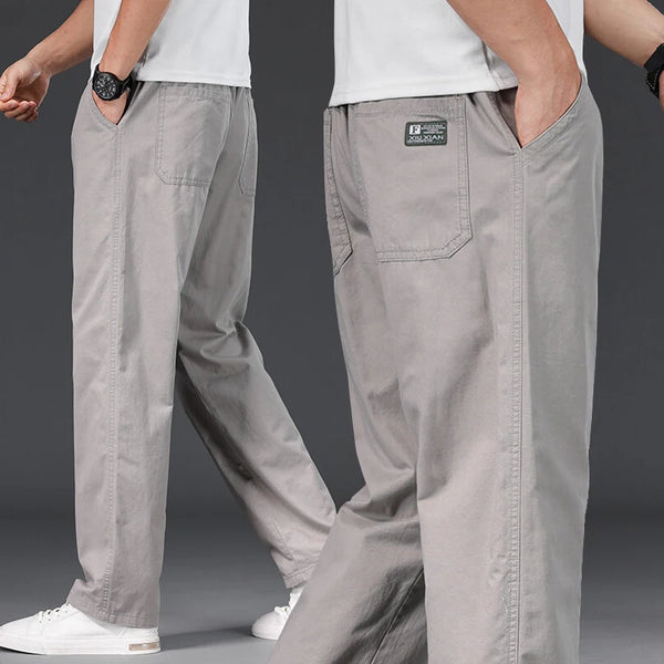 Relaxed fit cotton joggers with elastic drawstring waist in neutral color