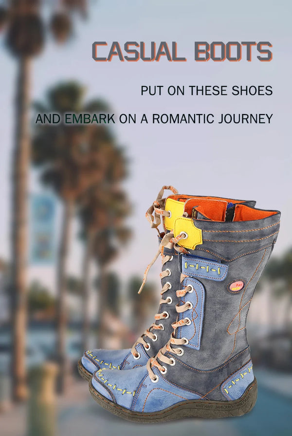 Genuine leather snow boots with handmade details and breathable lining