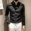 Elegant men's embroidered white long sleeve shirt with turn-down collar, perfect for casual and social events.