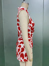 Chic geometric print ruffle blouse for women, lightweight jersey, slim fit, perfect for summer casual or elegant occasions.