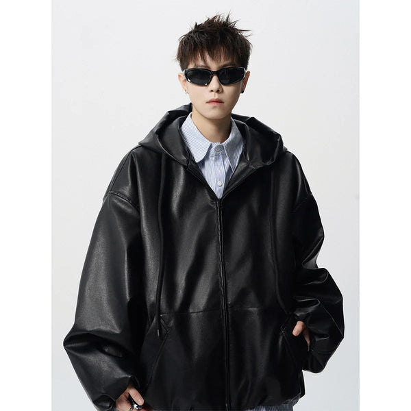 Men's Classic PU Leather Motorcycle Jacket with ribbed cuffs, zipper closure, and warm polyester lining for stylish winter we