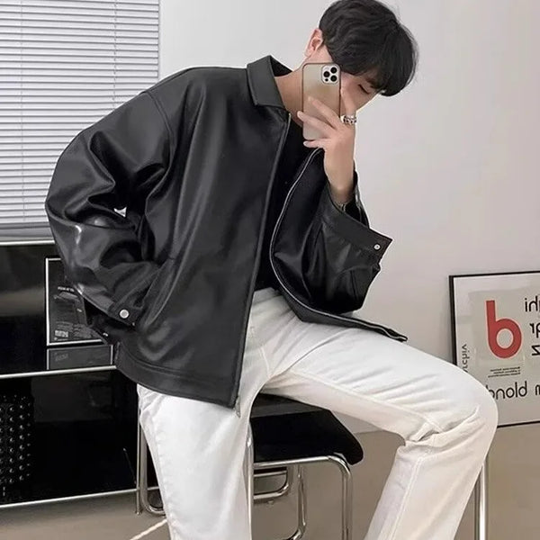 Classic Men's PU Leather Biker Jacket, waterproof, stylish, lightweight, perfect for motorcycle riding and casual outings.