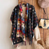 Printed scarf folded neatly, highlighting its easy care and maintenance.