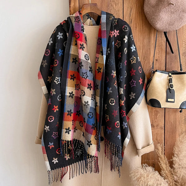 Printed scarf folded neatly, highlighting its easy care and maintenance.