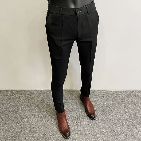 Men's slim fit stretch suit trousers in solid color, perfect for formal events and business casual wear.