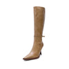 Fashionable pointed toe stiletto boots with a snug zip closure.