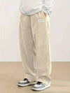 Men's full-length corduroy drawstring pants with elastic waist in classic relaxed style