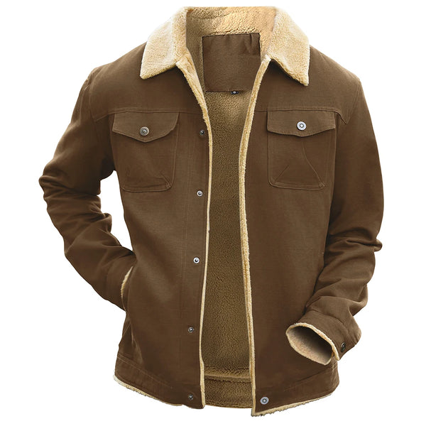 Men's winter jacket in sleek black with fleece lining for supreme warmth.