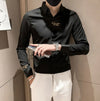 Elegant men's embroidered white long sleeve shirt with turn-down collar, perfect for casual outings and social events.