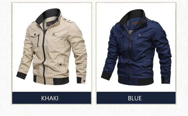 Men's Tactical Military Jacket in cotton windbreaker style, featuring multiple cargo pockets and a stand collar for versatile