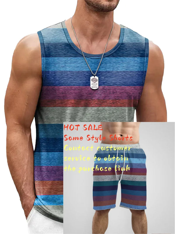 Men's quick-dry polyester tank top featuring dimensional retro stripe pattern