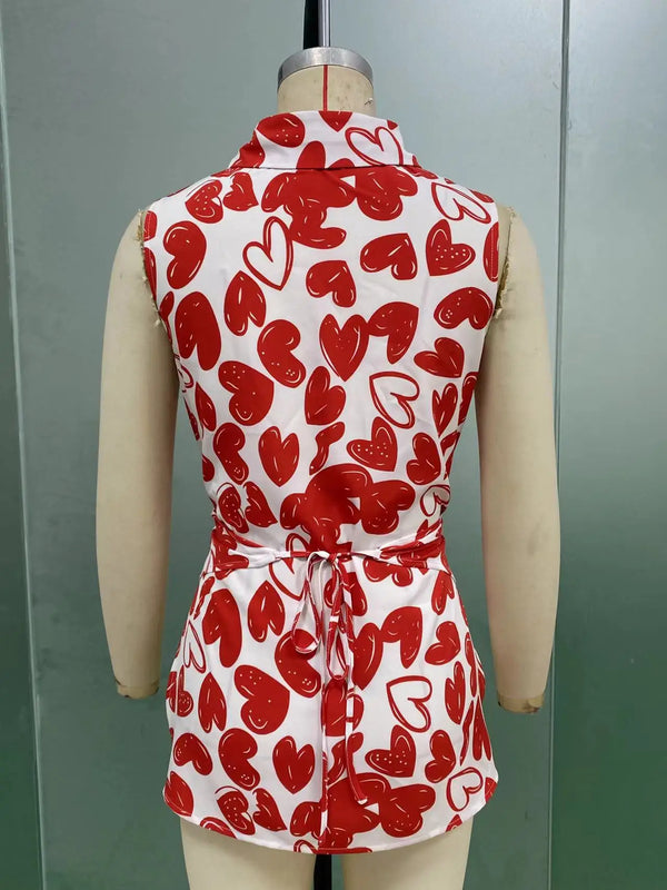 Chic geometric print ruffle blouse for women, lightweight jersey, slim fit, perfect for summer casual or elegant occasions.