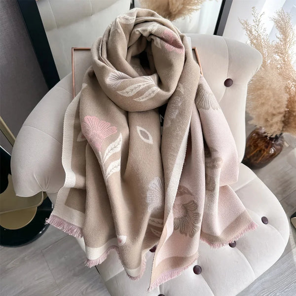 Elegant leaf-print scarf, perfect for adding a touch of sophistication to your wardrobe.