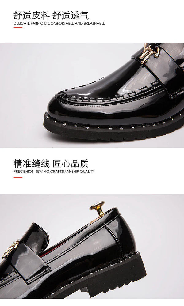 Men's patent leather Oxford shoes perfect for weddings.