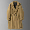 Men's military green slim fit trench coat with double-breasted closure and notched lapel, perfect for spring and autumn wear.