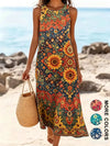 Flowing bohemian midi sundress with delicate floral pattern and stretch fabric