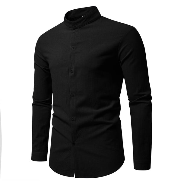 Pure cotton stand collar shirt for men with durable construction and regular fit