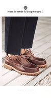 Red brown derby shoes back view showing heel and outsole detail