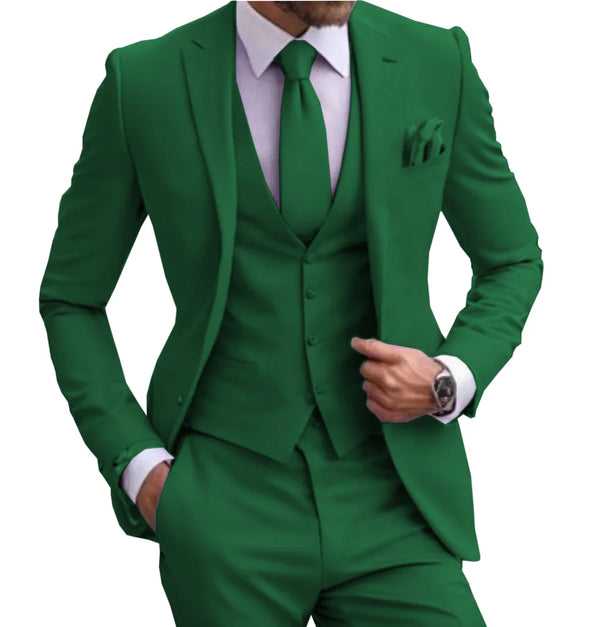 Elegant lilac suit displayed with a tie and pocket square for a formal look.