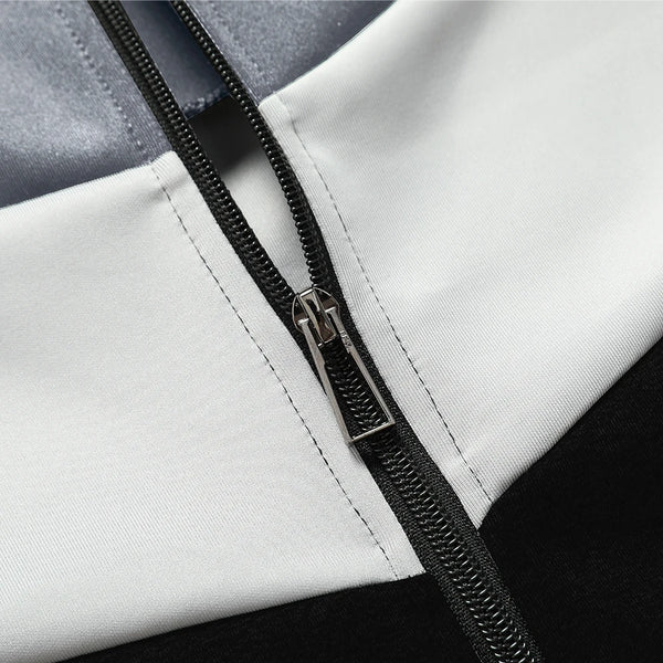 Men's trendy color block bomber jacket in US sizes, perfect for casual wear, outdoor activities, and stylish outfits.