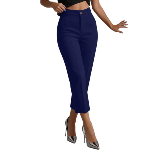Full-length view of ankle-length trousers showing streamlined silhouette and loose fit
