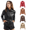 Chic women's slim leather biker jacket with zip detail, stand-up collar, and tailored fit for stylish urban looks.