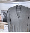 Elegant V-Neck Women's Blouse with Long Sleeves in solid color, perfect for casual and office wear, made from cotton-polyeste