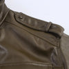 Chic army green faux leather jacket for women with stand collar, loose fit, and functional pockets for stylish winter wear.