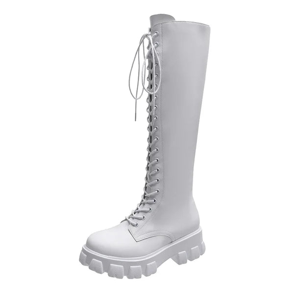 Stylish ankle high women's boots with lace-up closure, thick heel, non-slip rubber sole, perfect for fall and winter fashion.